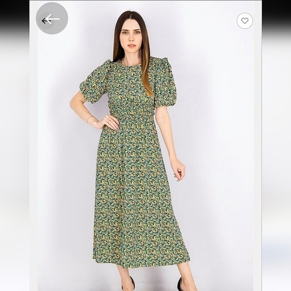 Topshop Floral Open Back Frill Puff Sleeve Midi Dress-Size 14 - Picture 3 of 17